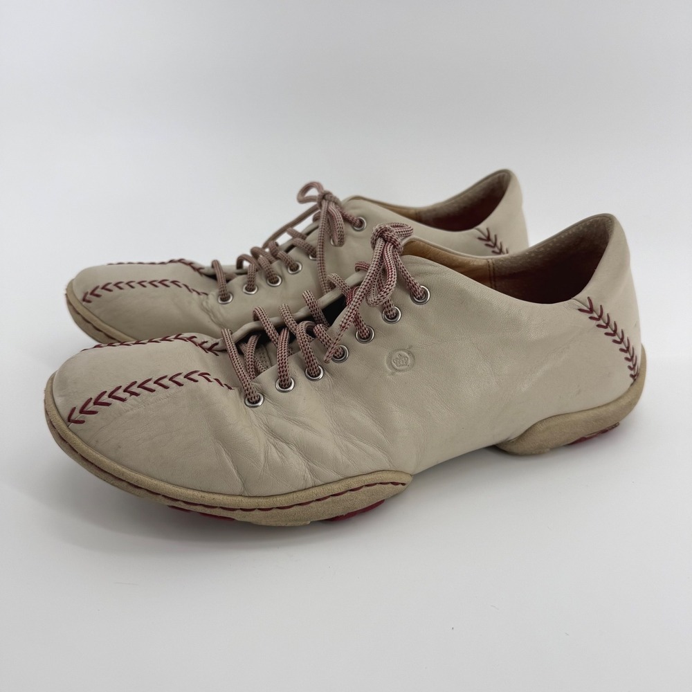 Born Baseball Leather Sneakers Mens 11 M1800 Beige Red Stitching Low Top Shoes‎